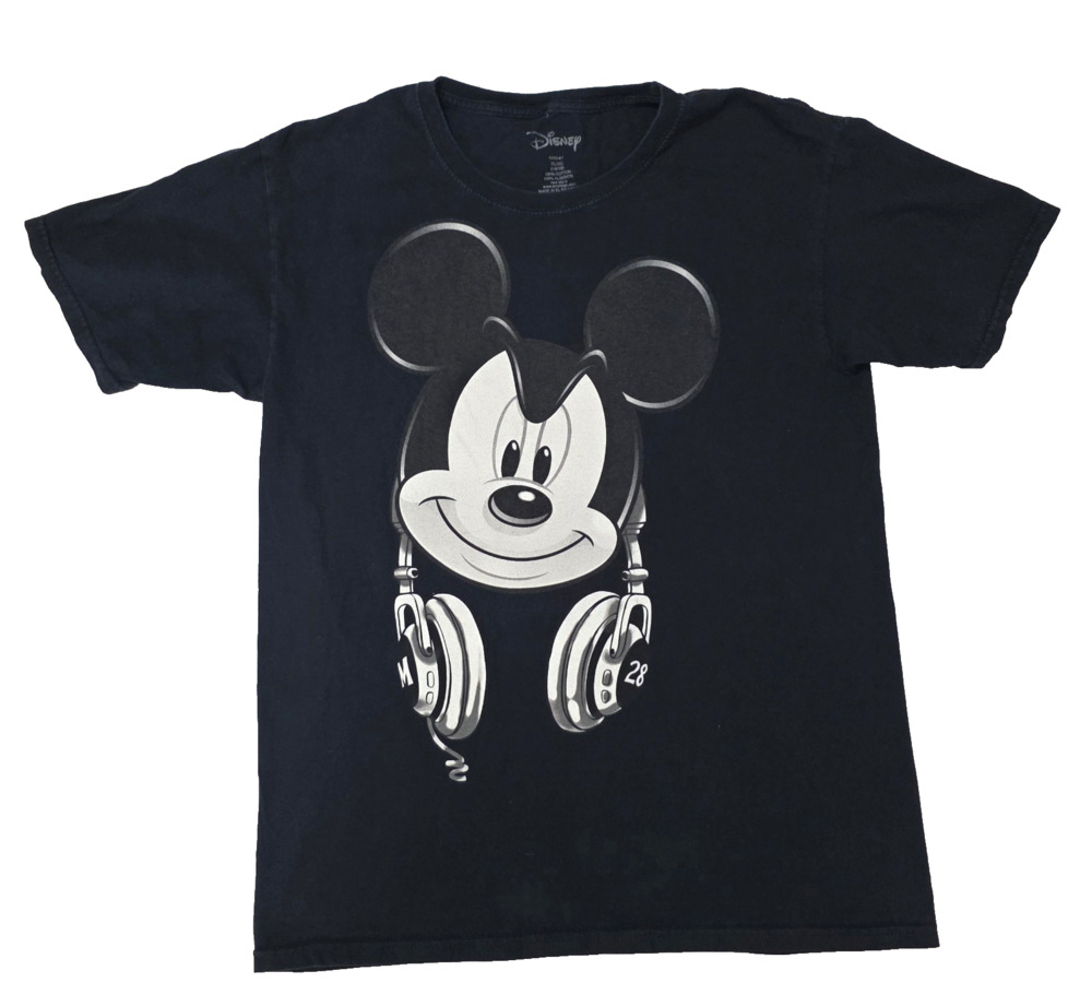 Disney Mickey Mouse Headphones DJ Graphic T-Shirt Black Youth XL 14/16